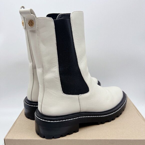 Tory Burch Benton Chelsea Ankle Boots Platform Vachetta Calf Ivory/ Black US 10 - Picture 7 of 13